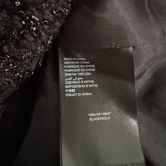 Bebe Women's Beaded Black & Gold Fitted Tweed Zip Up Blazer Size 6 - Picture 8 of 9